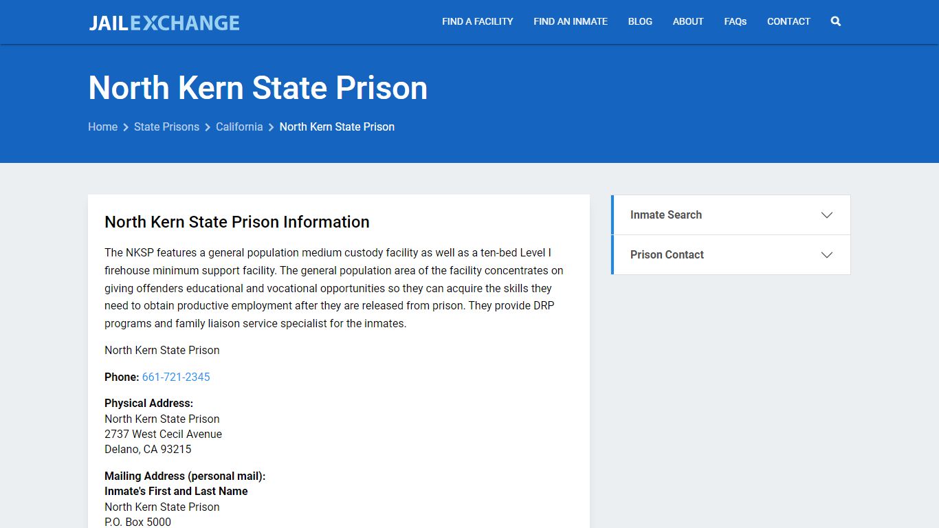 North Kern State Prison Inmate Search, CA - Jail Exchange